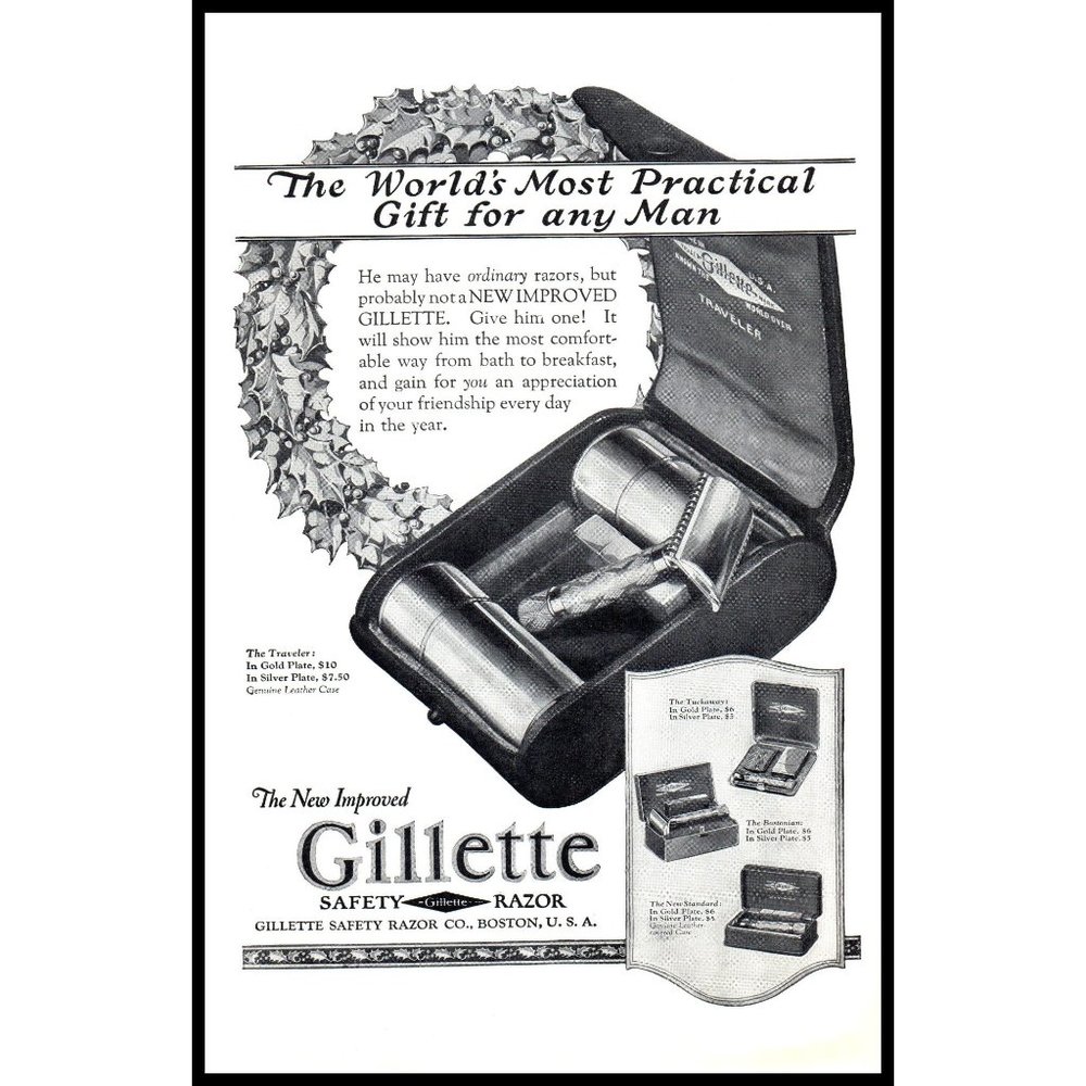 1924 Gillette The Traveler Safety Razor Christmas Gift Vintage Print Ad Wall Art
